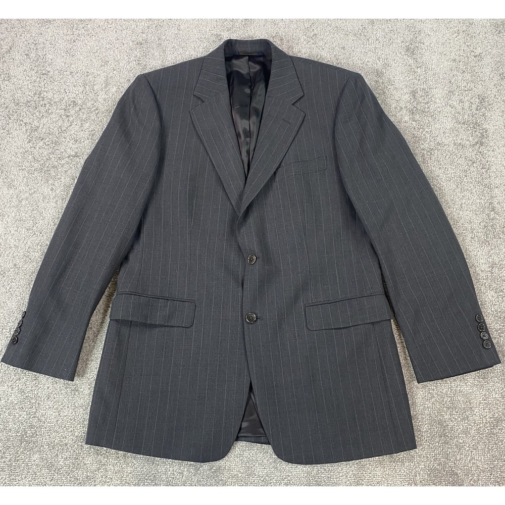 Brooks Brothers Suit Jacket 40 L Gray Striped Wool 346 Stretch Luxury Designer